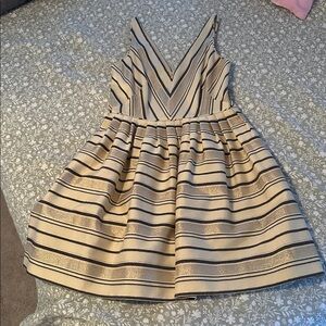J. Crew Beige, Gold, and Blue Striped Dress